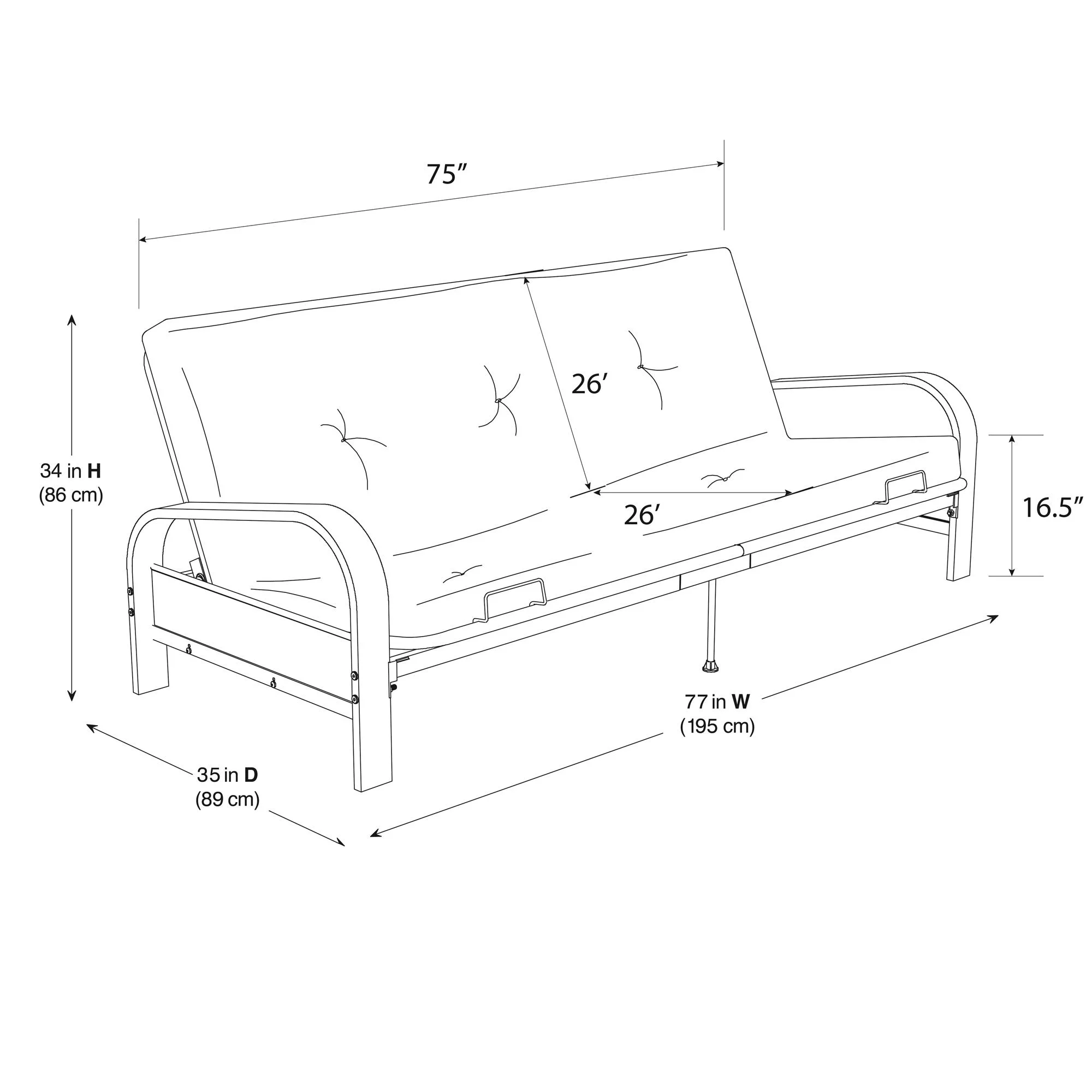Cleo Futon Set with Black Metal Sofa Bed Frame and 6" Mattress, Full Size, Army Green