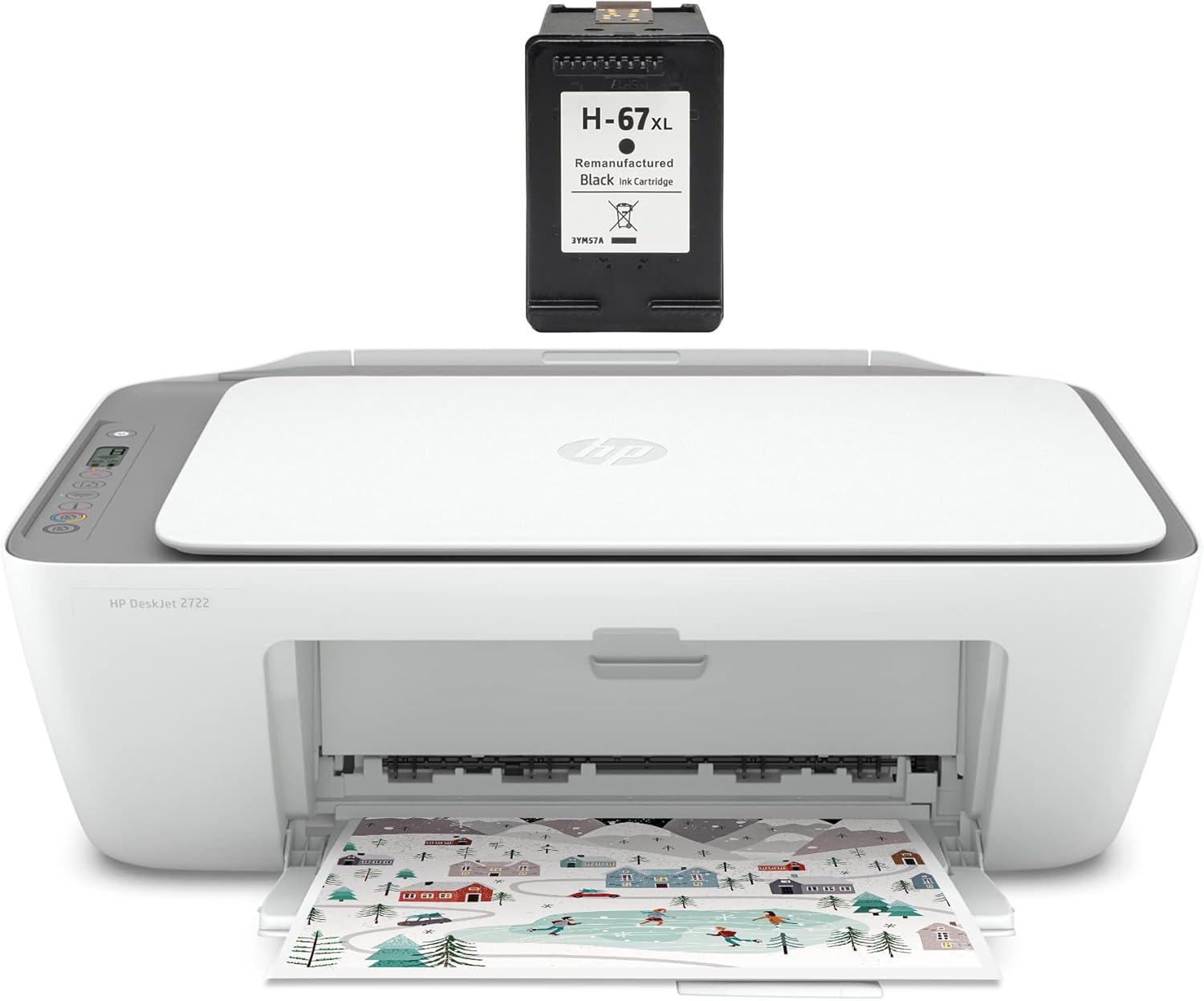 HP DeskJet 27 22 All-in-One Wireless Color Inkjet Printer, White - Print, Scan, Copy - 1200 x 1200 dpi, Flatbed Scanner, Icon LCD, Wi-Fi, Bluetooth, with Additional Remanufactured Ink Cartridge Set