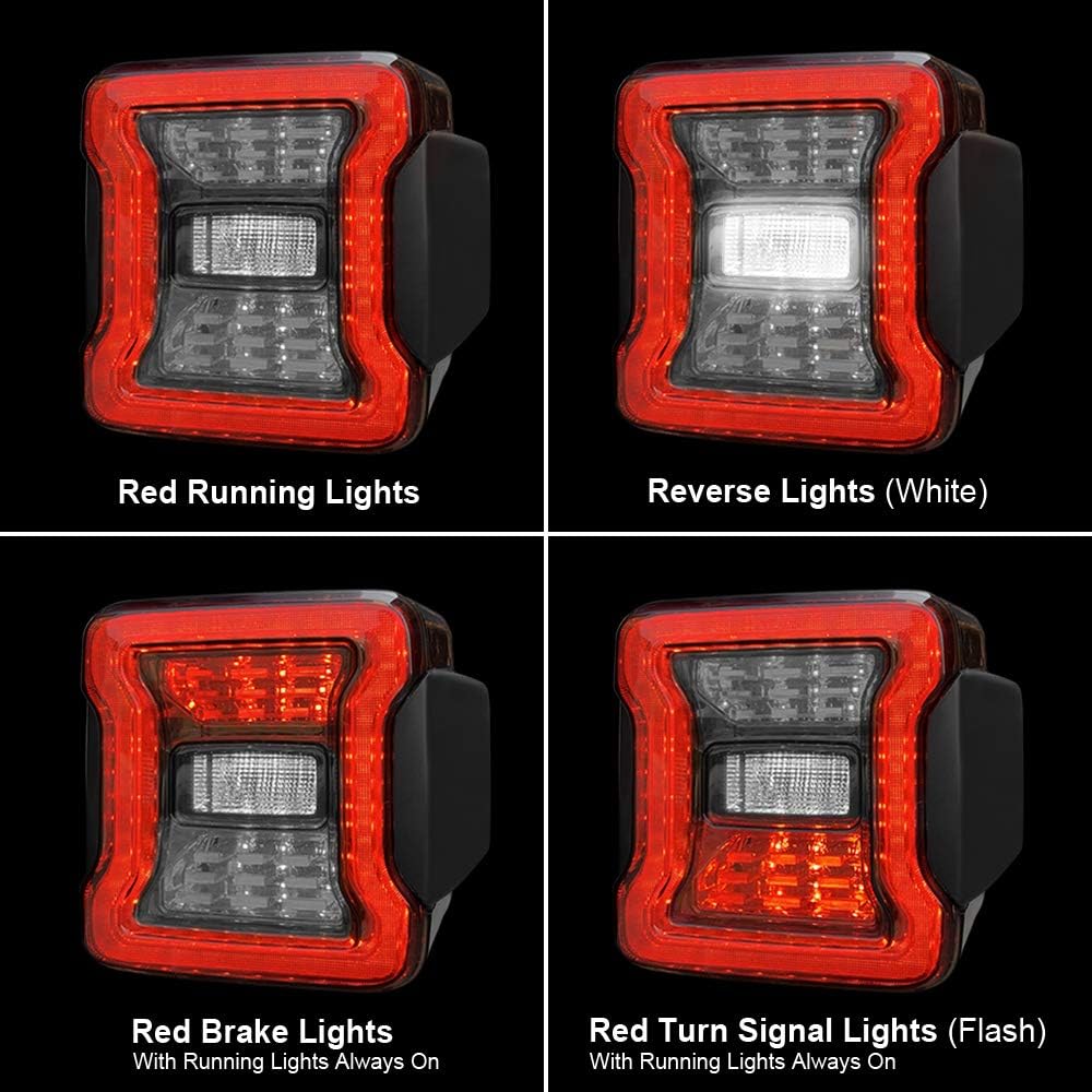 American Modified LED Tail Lights, JL Look Tailights w/Running Light, Brake Turn Signal Lamp and Reverse Lamps Function for 2007-2018 Jeep Wrangler JK/JKU, Pair(Smoked Lens)