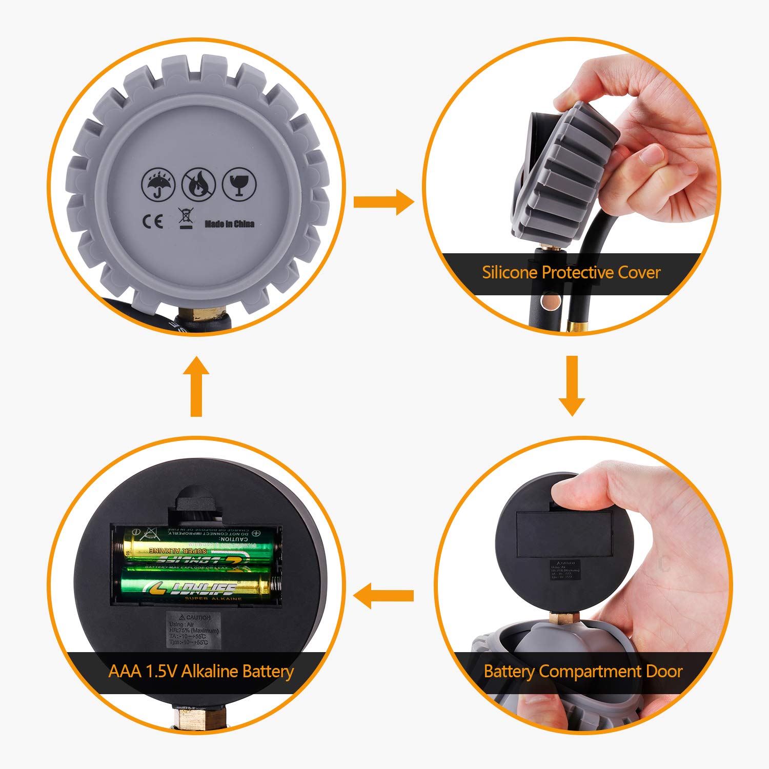 Oasser Tire Inflator with Gauge Tire Pressure Gauge Inflator 255PSI Air Compressor Accessories with Brass Air Chuck Dual Head Air Chuck 1/4" NPT Digital Backlit LCD P5