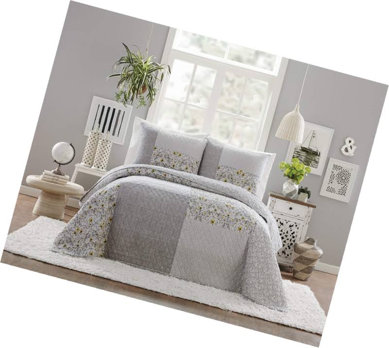Jessica Simpson Silver Garden Quilt, Full/Queen Quilt, Grey