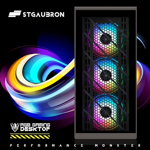 STGAubron Gaming PC Desktop Computer, Intel Core I7 up to 3.9 GHz, Radeon RX 580 8G, 16G RAM, 512G SSD, WiFi, Bluetooth 5.0, RGB Fan x6, RGB BT Sound Bar, Windows 10 Home