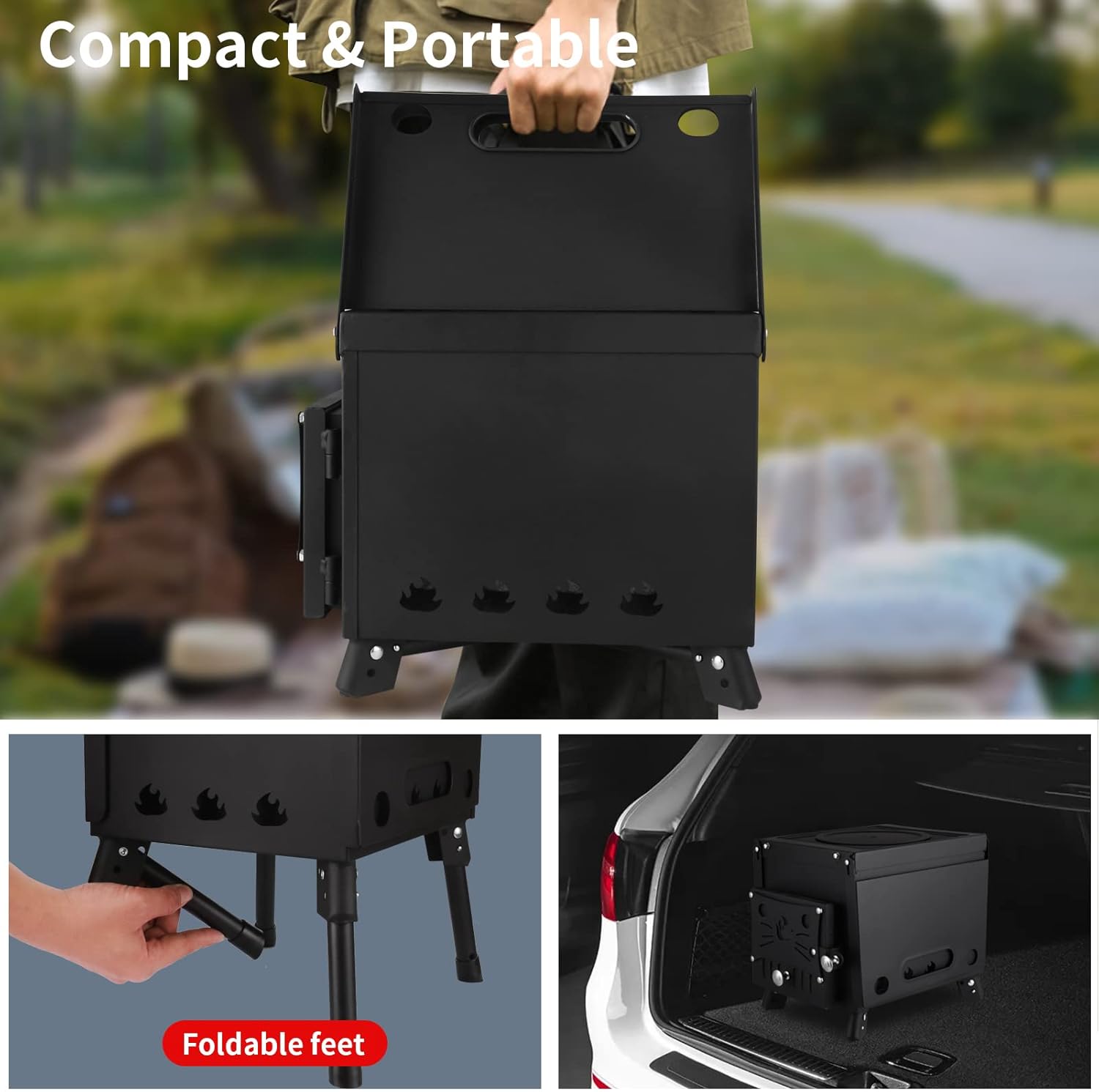 Portable Wood Burning Stove, Hot Tent Stove with Chimney Pipe, Outdoor Camping Wood Stove for Tent, Shelter, Heating and Cooking