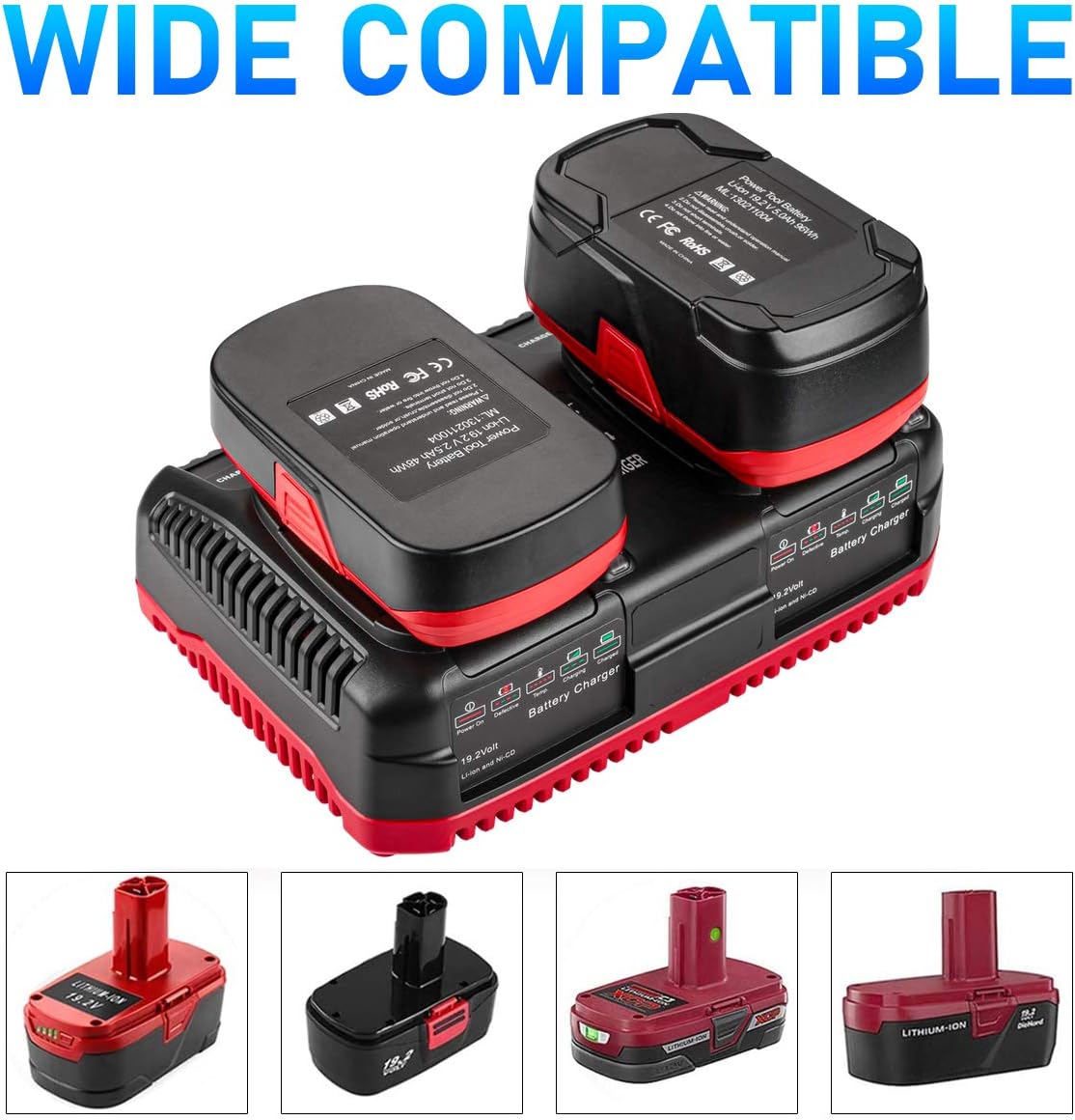 ANTRobut 2Pack 6.0Ah Replacement Craftsman 19.2 Volt Lithium Battery and Dual Battery Charger 140152004 for Craftsman Battery DieHard C3 XCP 130279005 1323903 130211004 11375 11376 315.113753