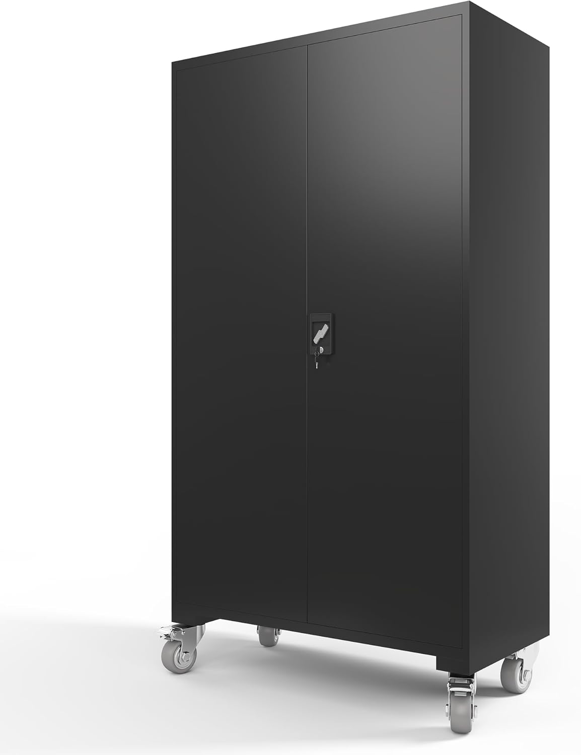 1-Wide 39.37 Inch & Depth 19.69 Inch Metal Storage Cabinet 72 Inch Black Lockable Garage Cabinet with Wheels Heavy-Duty Steel Cabinet with Doors & 4 Adjustable Shelves for Home, Office,Black