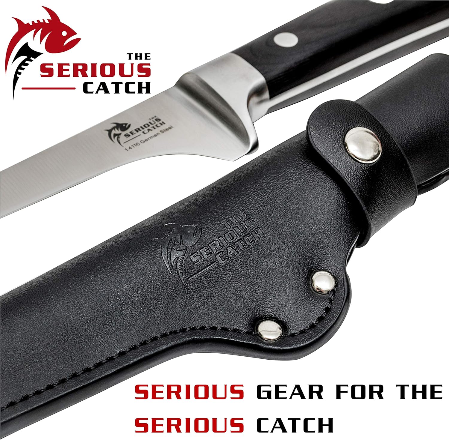 The Serious Catch 7-In Fish Fillet Knife With Sheath - Premium German High-Carbon Steel - Leather Sheath Ideal for Indoors and Outdoors - Use to Fillet Fish and Meat