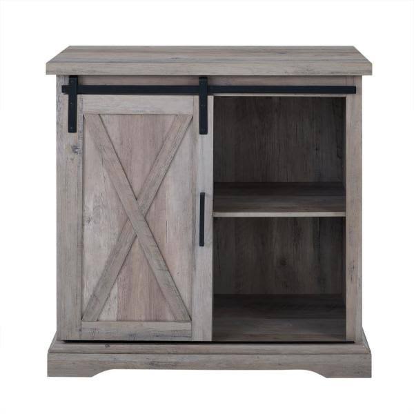 Walker Edison Furniture Company 32 in. Grey Wash Rustic Farmhouse Sliding Barn Door Rustic Accent Cabinet