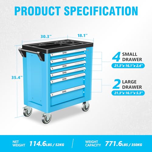 DNA MOTORING 7-Drawer Rolling Tool Cabinet Chest with Keyed Locking System Non-Slip Mat, for Garage Warehouse Workshop, Green, TOOLS-00399