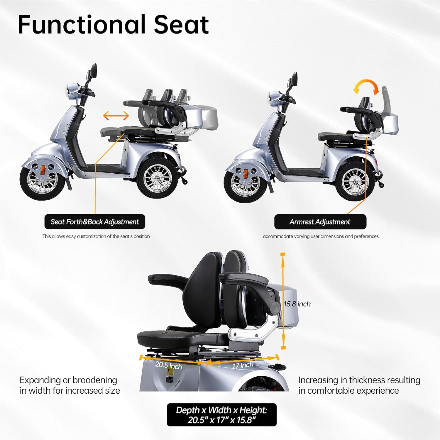 800W Heavy Duty 4 Wheel Mobility Scooters for Seniors & Adults 500lbs Capacity, Powered Mobility Scooters with 3-Speed Control & USB Charger Port, Under Seat Storage, Silver