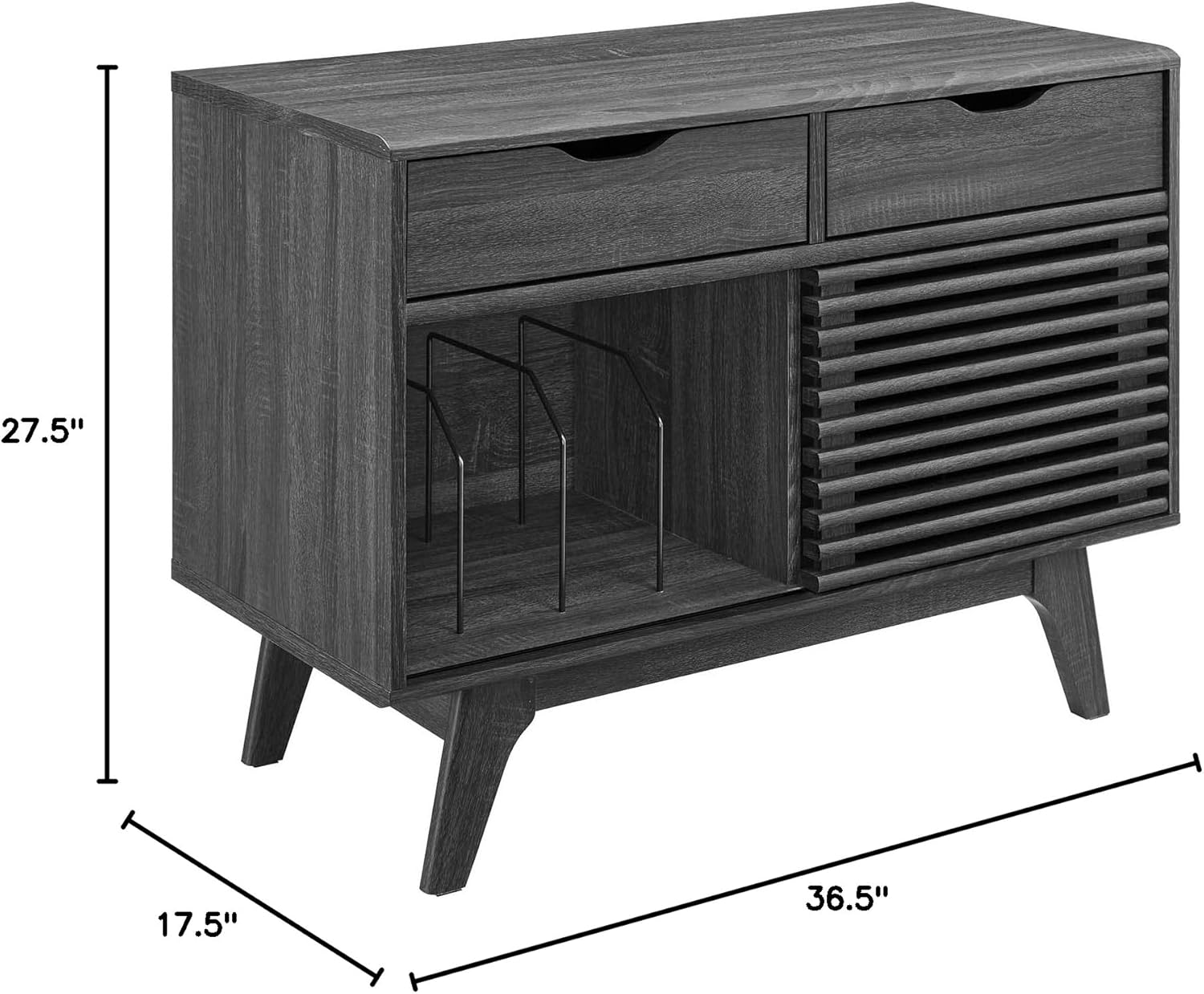 Modway Render Mid-Century Modern 37" Vinyl Record Display Stand with Drawers in Charcoal