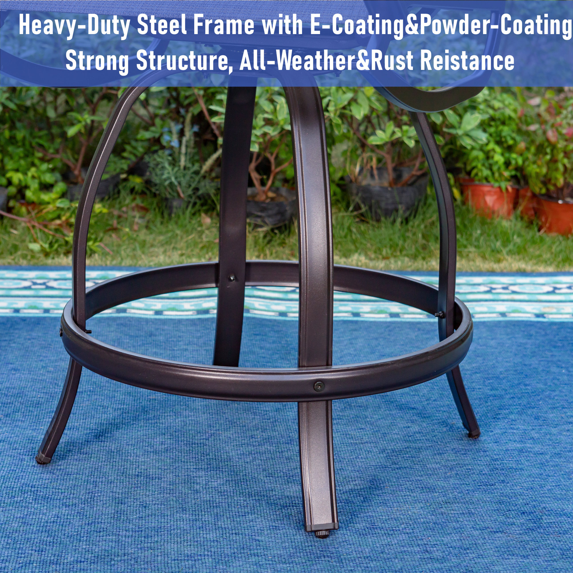 MF Studio 5-Piece All Weather Outdoor Bar Stool Set with Rectangle Counter Height Table & Patio Swivel Bar Chairs for 4 Person, Black & Brown