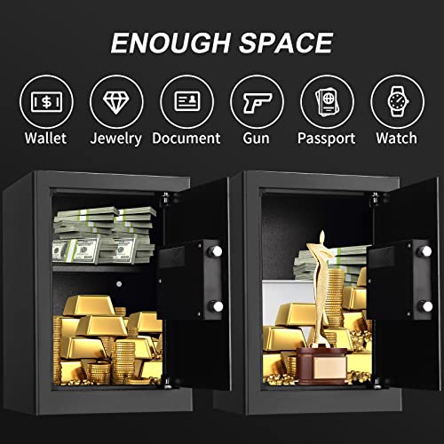 Tenamic Fireproof Safe Box 2.0 Cuft Electronic Digital Security Box, Keypad Large Lock Box Cabinet Safes with Internal Light, Solid Alloy Steel Office Hotel Home Safe with 2 Passwords, Black