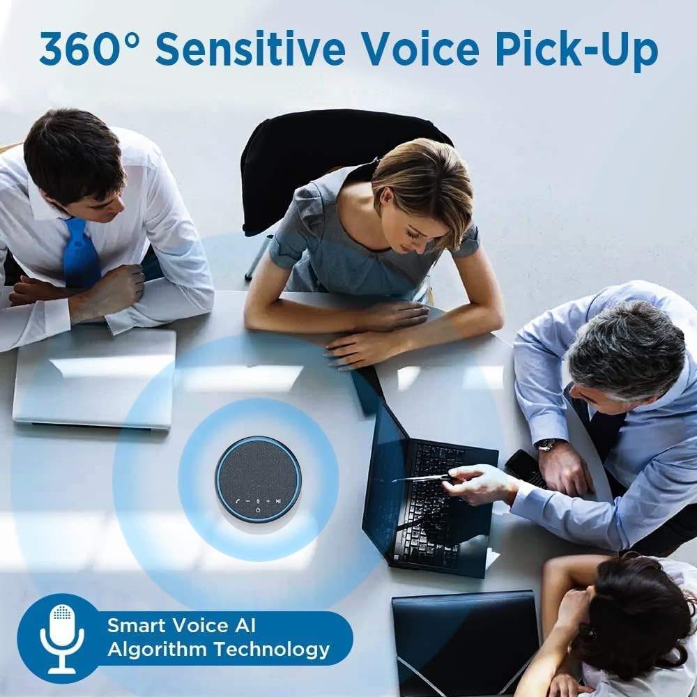 Ainostone Bluetooth Conference Speaker, USB C Speakerphone Portable with 3 AI Microphone 360º Voice Pickup Noise Cancel Mute CSR Chip for Home Office PC Computer Tablet Smartphone, Up to 10 People