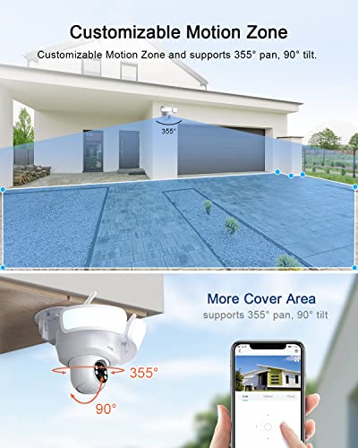 ANRAN Floodlight Security Camera Wireless Outdoor with 360° View Pan/Tilt, 2K Solar Powered WiFi Camera, IP65 Smart Lighting Cam, Color Night Vision, 120dB Siren, Two Way Audio, PIR Motion Detection