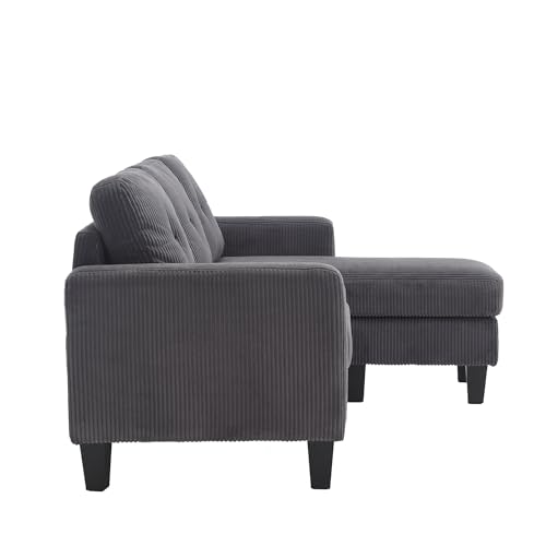 Modern Velvet Upholstered L-Shaped Sofa with Reversible Chaise, Convertible Sectional Sofa Couch with Ottoman, 3 Seats L-shape Sofa Set for Home, Small Apartment, Dorm, Office (Emerald)