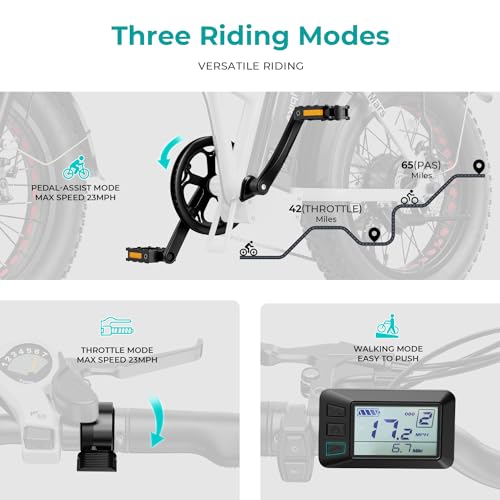Heybike 20" Electric Bike for Adults with 1000W Peak Motor, 624WH Removable Battery Ebike up to 23MPH and 65Miles, MarsSE Folding Fat Tire Bike with 7-Speed and Front Suspension