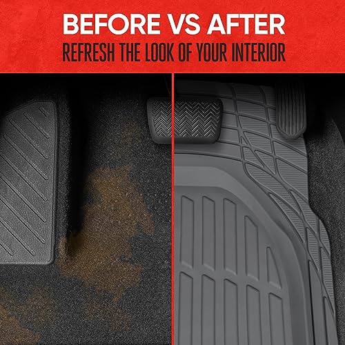 Motor Trend FlexTough Floor Mats for Cars, Deep Dish All-Weather Mats, Waterproof Trim-To Fit Automotive Floor Mats for Cars Trucks SUV, Universal Floor Liner Car Accessories, Black, Full Set