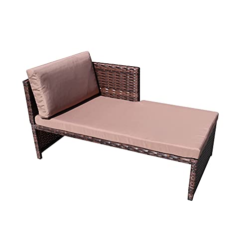 5 Pieces Patio All Weather Rattan Wicker Sectional Dining Sets with Poly Wood Table, Outdoor Furniture Cushioned Sofa Sets with Ottomans and Lounge Sofa (Light Gray Wicker + Dark Gray Cushion)