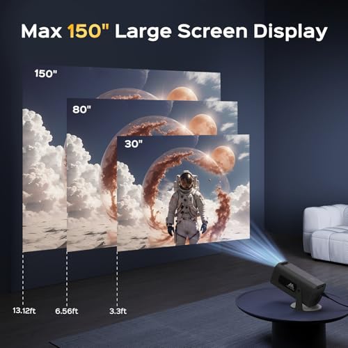 Mini Projector with WiFi and Bluetooth, 180°Adjustable Stand Portable Projector, Support 2.4G/5G WiFi6, 150" Smart Projector with Android TV 11.0, 1080P, Auto Keyston Outdoor/Home Theater, White