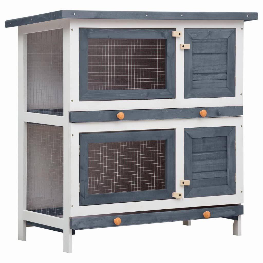 Sculptcha Rabbit Hutch Bunny Hutch, Rabbit Cage with Two No Leak Trays, Indoor u0026 Outdoor Cage for Bunny, 4 Doors, Gray, Wood