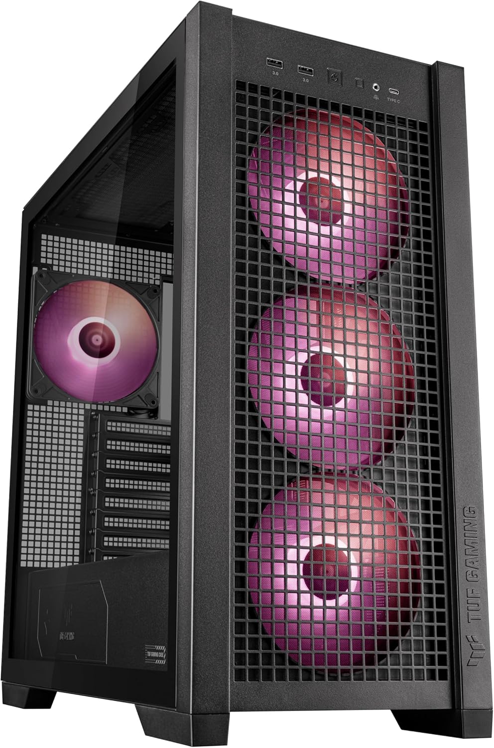ASUS TUF Gaming GT302 ARGB ATX Mid-Tower PC Case – Four 140 x 28 mm ARGB Fans for High Airflow, Interchangeable Tempered Glass or Mesh Side Panels, Supports BTF Hidden-Connector Motherboards | Black