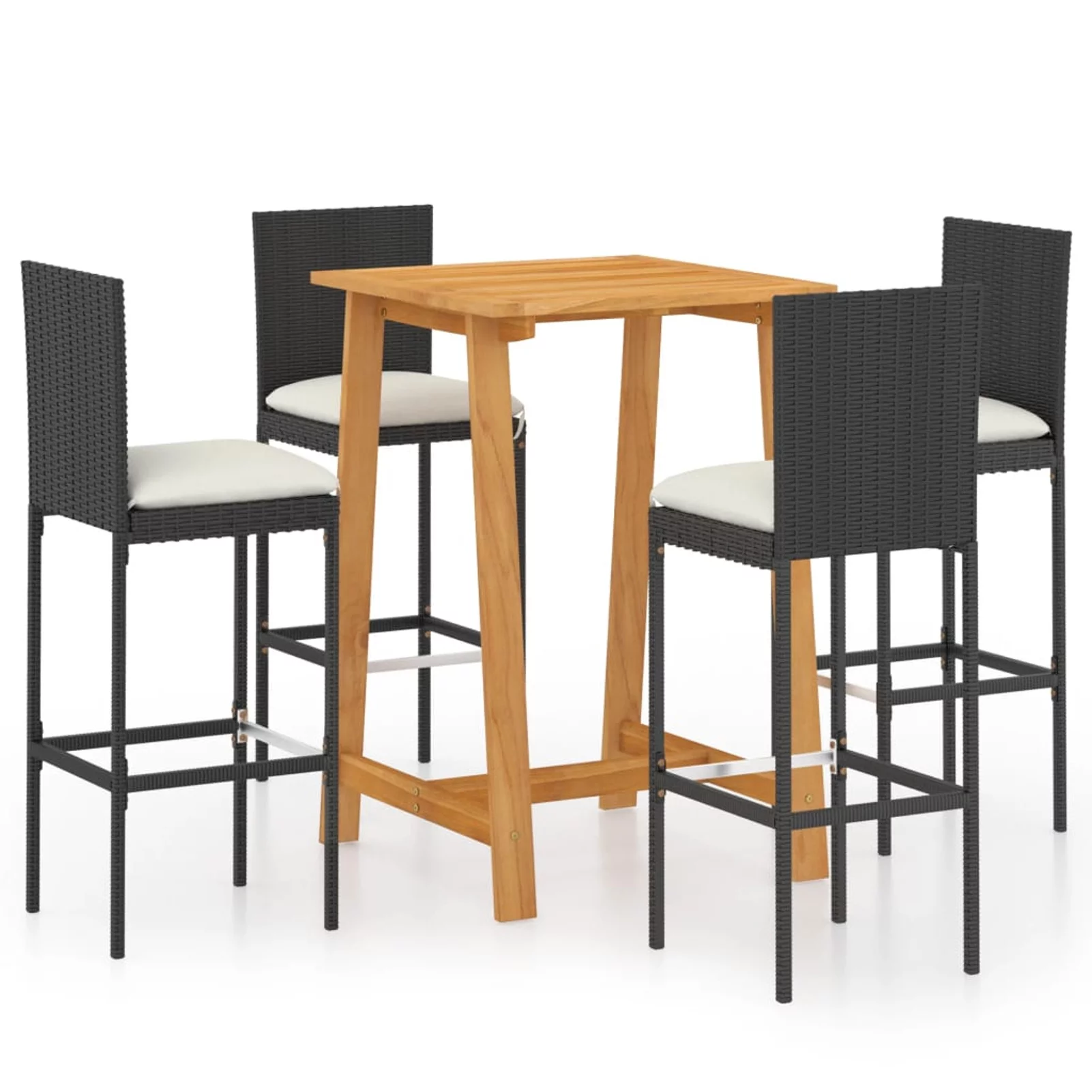 5 Piece Patio Bar Set with Cushions Black