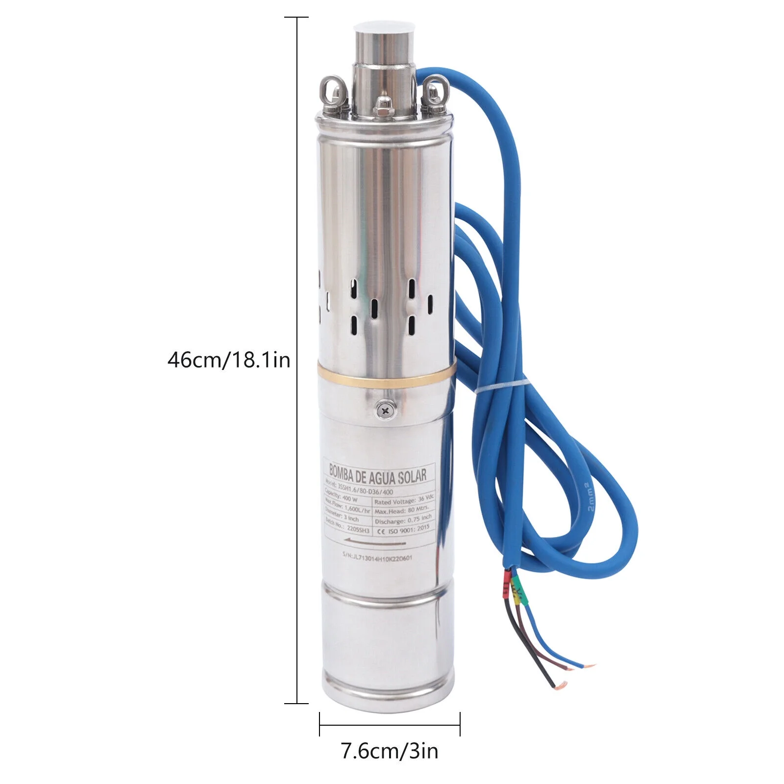 400W DC 36V Solar Water Pump 3" Submersible Deep Well Pump MPPT Controller 80m 3" DC Solar Water Pump 36V 400W Submersible Deep Well W/ Pump MPPT Controller DC36V 3" Solar Deep Water Well Pump