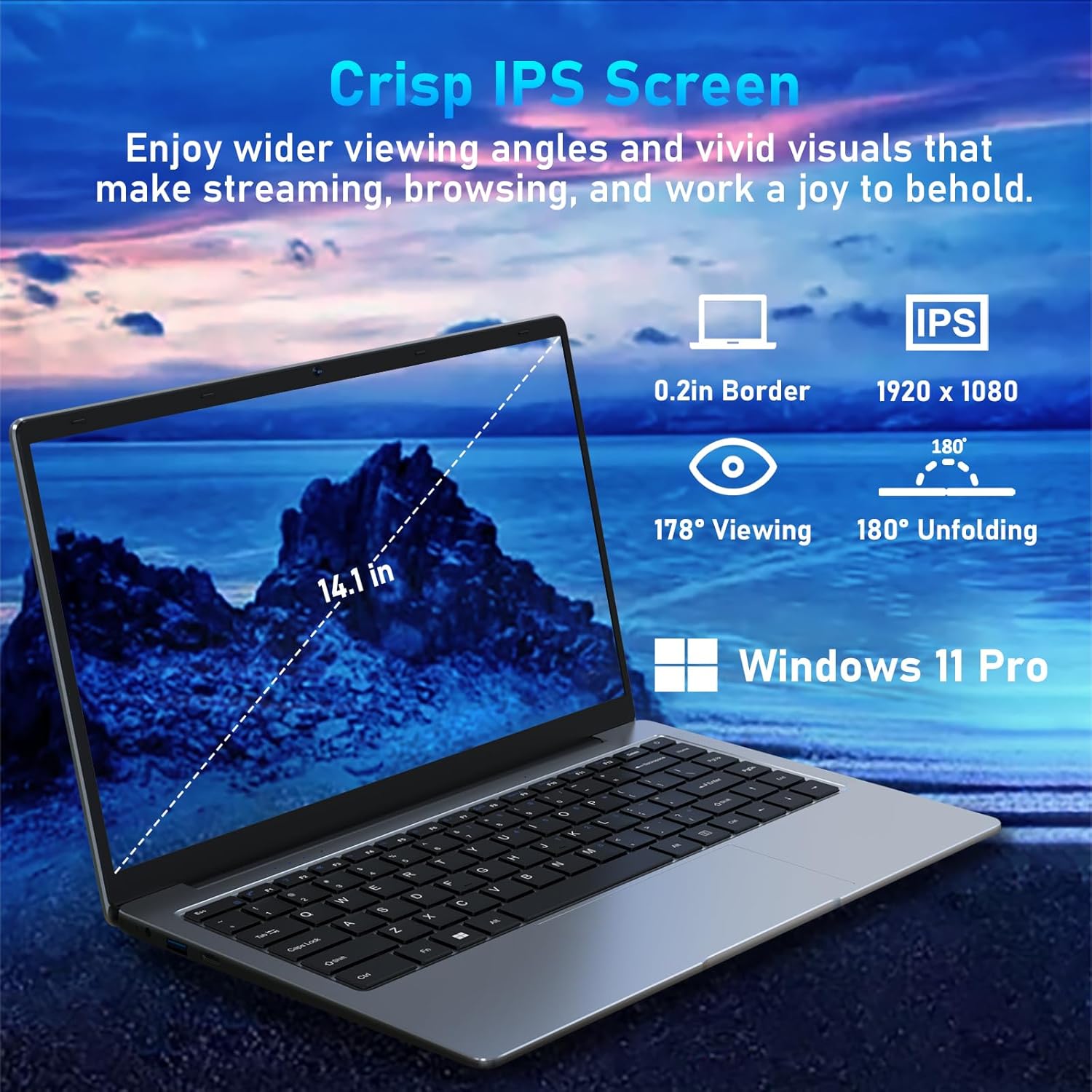 Windows Laptop Computer, 8GB DDR4 RAM, 512GB M.2 SATA SSD, 2-2.5 GHz Intel Celeron J4105 Processor, 14.1" FHD IPS LCD Screen, Mini HDMI, USB-A x2, MicroSD, Windows 11 Pro Traditional Laptop Computers