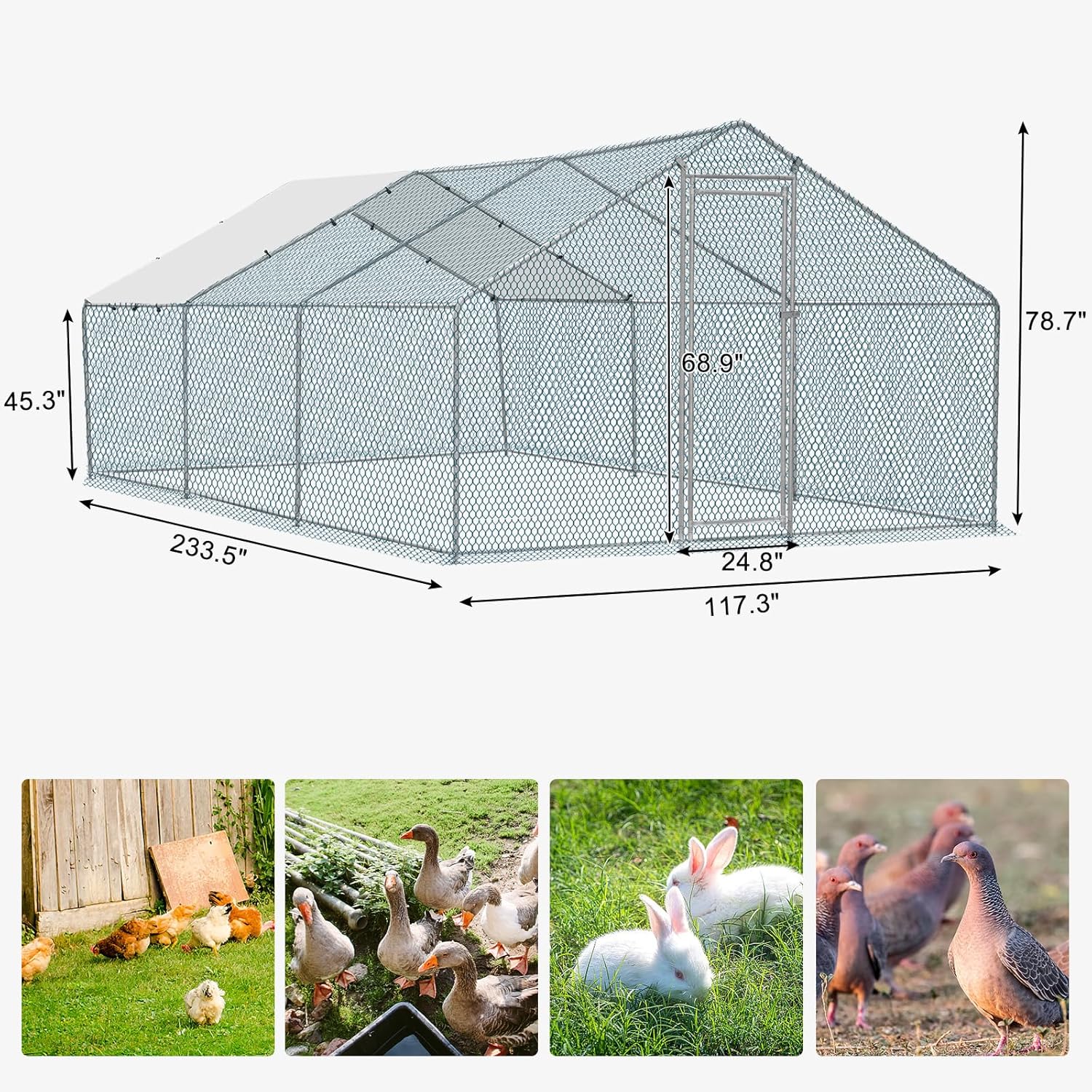20 x 10 ft Large Metal Chicken Coop, Walk-in Poultry Cage Chicken Hen Run House with Waterproof Cover, Rabbits Cats Dogs Farm Pen for Outdoor Backyard Farm Garden