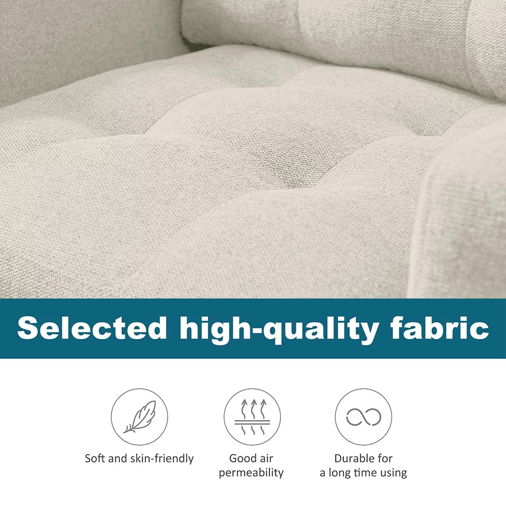 Accent Chair with Ottoman, Modern Fabric Single Sofa Chair, Upholstered Accent Arm Chair with Solid Wood Legs, Accent Chair for Home Office Living Room Bedroom, Beige
