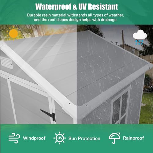 6x4.4FT Outdoor Resin Shed with Reinforced Floor, All-Weather Plastic Shed with Lockable Door, Window & Vents, Garden Tool Sheds & Outdoor Storage Clearance for Garden Patio Lawn (Gray)