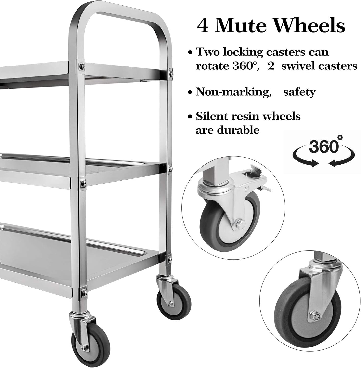 Marada 3 Tier Stainless Steel Utility Cart with Locking Wheels Shelf,Kitchen Cart Trolley,33'' L x 18'' W x 35''H,Utility Rolling Serving Catering Storage for Kitchen Restaurant Hotels