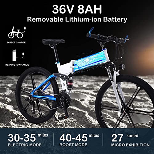 26" Electric Bike for Adult, 350W 36V/10A Adult Electric Bike Foldable with Hide Removable Battery, E-Commuting Mountain Bicycle 7 Speed Manual Shimano Gears