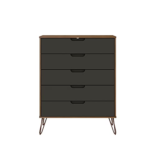 Manhattan Comfort Rockefeller Mid Century Modern 5 3-Drawer Bedroom Dresser Set, Grey