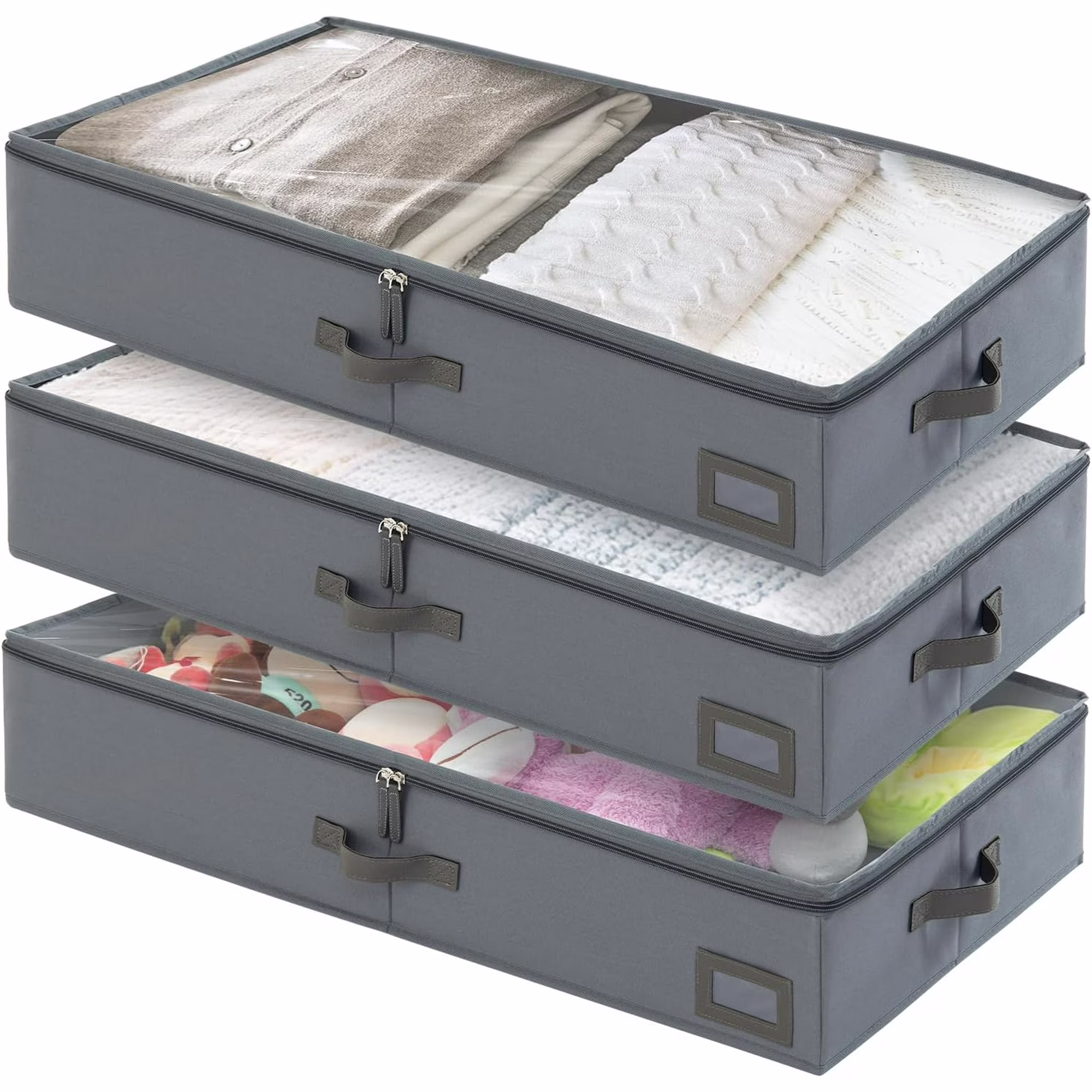 6-Inch Under Bed Storage Containers (3-Pack) | Sturdy Sidewalls | Clear Cover &amp; Label Holder | Underbed Organizer for Crib/Couch | Stores Clothing/Blankets/Wrapping Paper/Toys