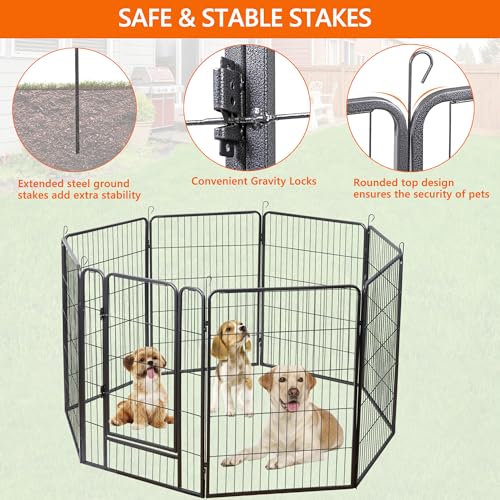 LEMY 16 Panels 32 in Pet Playpen Heavy Duty Metal Dog Exercise Fence Barrier，Outdoor & Indoor Foldable Pet Exericse Pen w/Door,Black