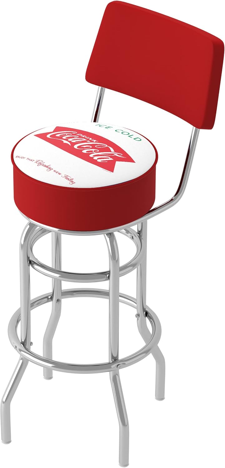 Bar Stool - Coca-Cola Ice Cold Design Stool with Foam Padded Seat and Back - Swivel Chair for Game Room, Garage, or Home Bar by Trademark Gameroom