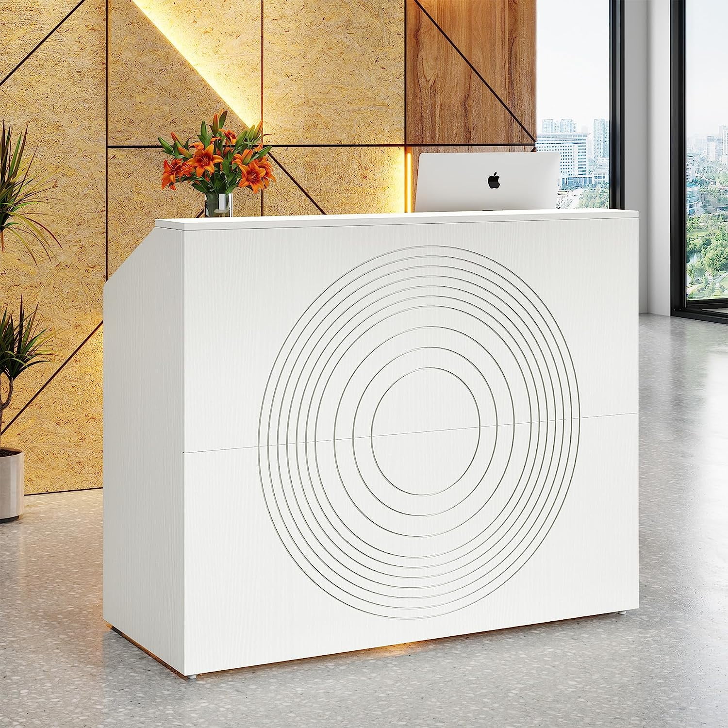 47 inch Reception Desk with Counter, Modern Front Desk, Retail Counter for Checkout, Lobby, Salon, White