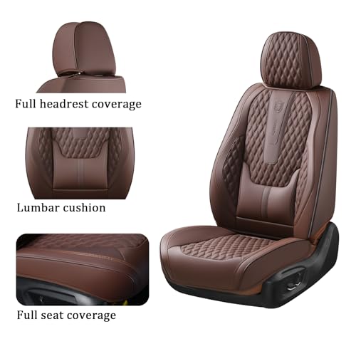 Coverado Car Seat Covers Full Set, Leather Seat Covers for Car Waterproof Automotive Seat Covers Protector Universal Fit for Most Cars SUV Truck with Lumbar Support(Red Line)