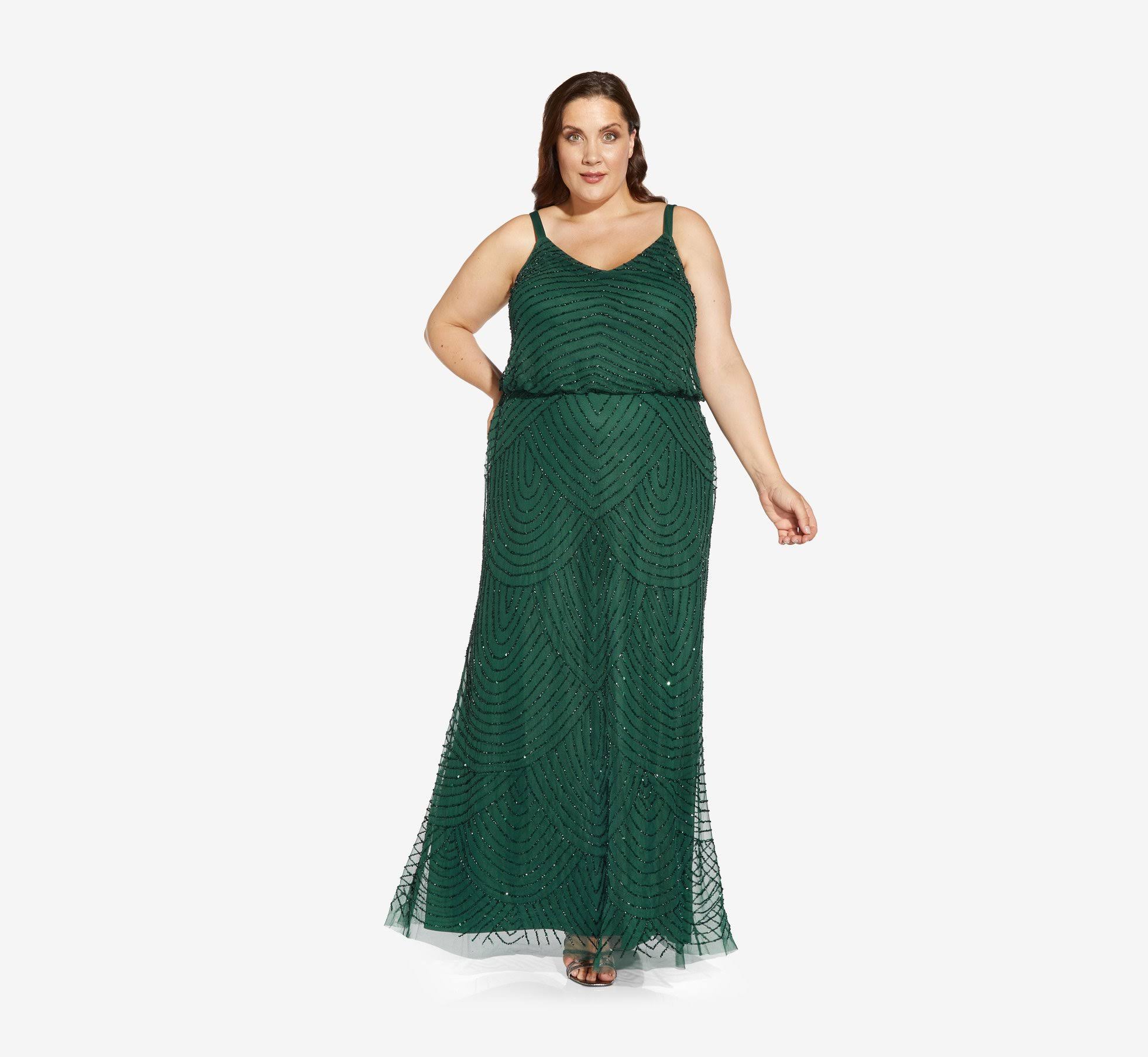 Adrianna Papell Beaded Blouson Gown - Green