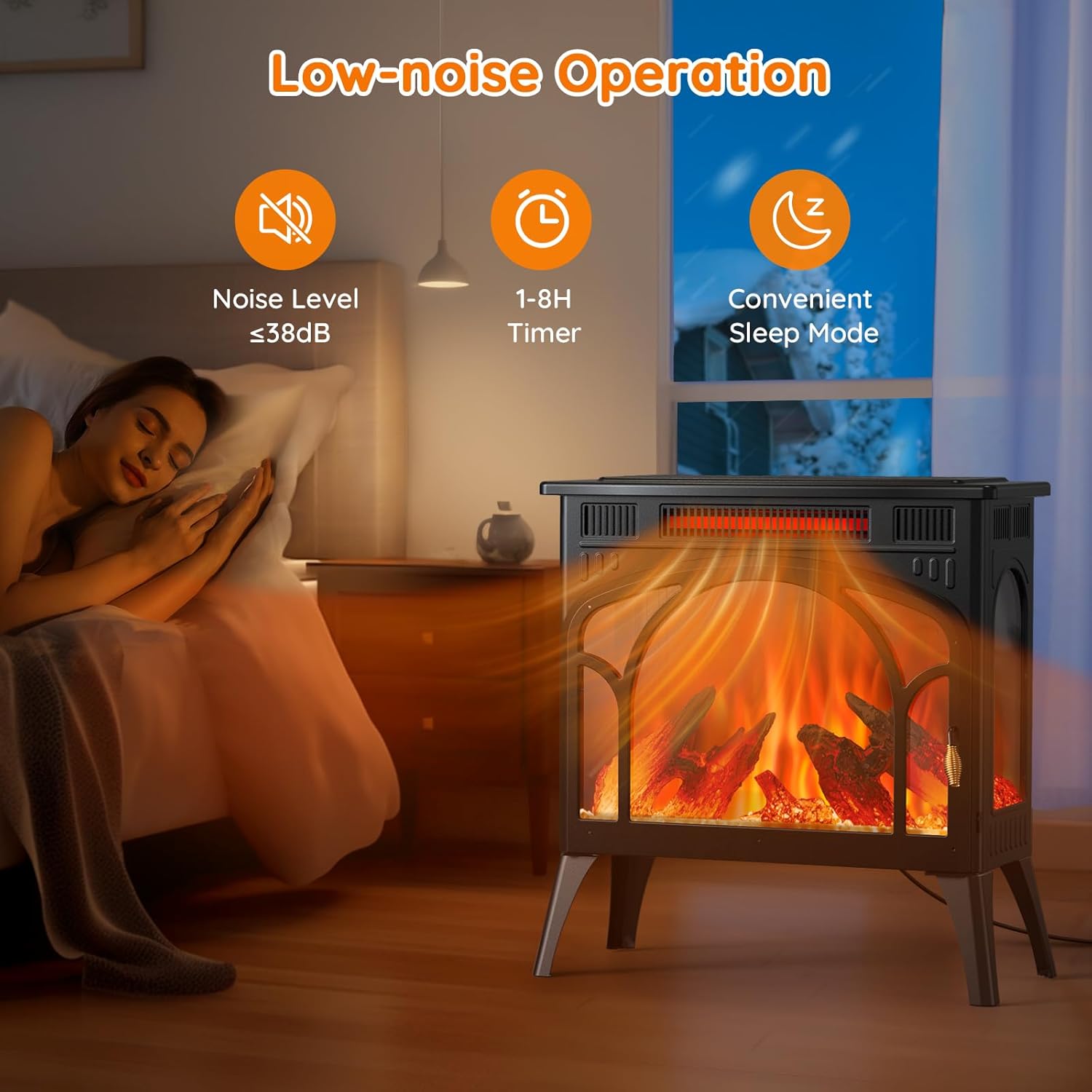 Rintuf Electric Fireplace Heater, 1500W Infrared Fireplace Stove Heater with 3D Flame Effect, 8H Timer, Space Heater Fireplace with Remote, Safety Protection, Freestanding for Indoor Use Large Room