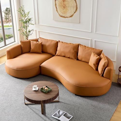 Leather Curved Couch Luxury Sectional Sofa Couch Comfy Cloud Sofa Couch for Living Room Apartment Office with Pillows (Grey-Left Chaise)
