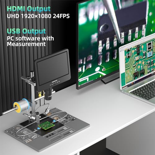 Andonstar AD246S-M Plus 7'' HDMI Soldering Digital Microscope for Electronics Repair, 2000x 3 Lens 2160P UHD Video Record, Soldering Microscope Station with Helping Hands, Coin Microscope, 32GB Card
