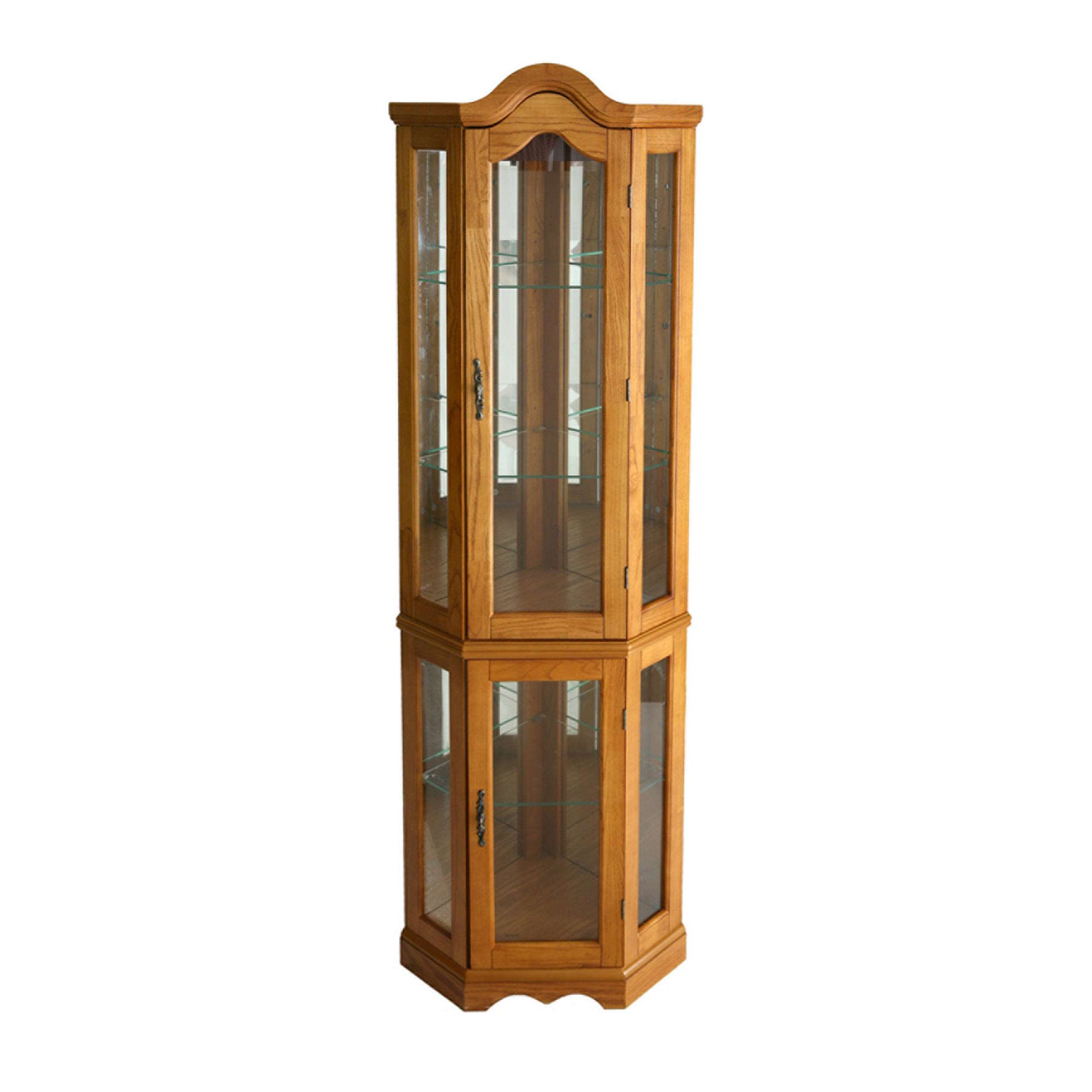 Gracewood Hollow SEBBAR Oak Lighted Display Curio Cabinet - Golden Oak