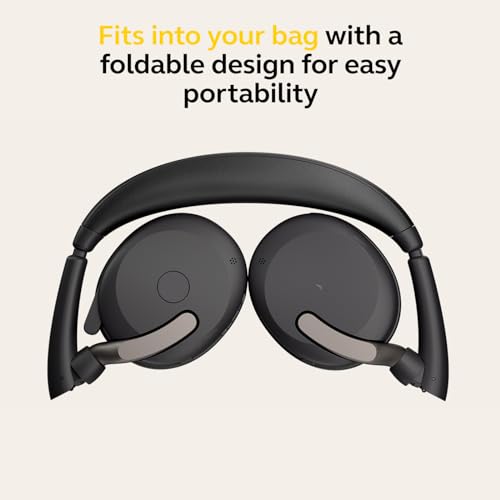 Jabra Evolve2 65 Flex Stereo Headset with Bluetooth, Wireless Charging Pad - Noise-Cancelling ClearVoice Technology & Hybrid Active Noise Cancellation - Certified for Microsoft Teams - Black
