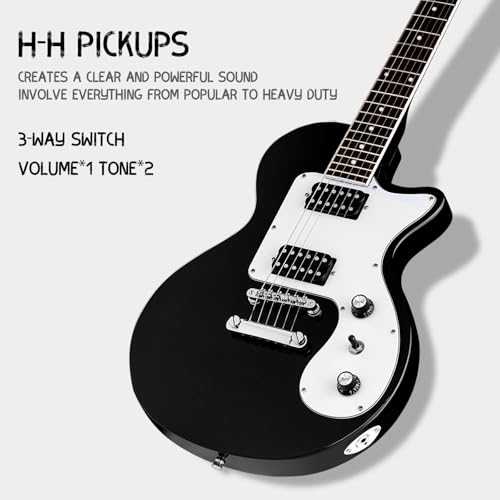 MLP-1 39 Inch Electric Guitar Kit, Beginner LP Full Size Solid Body Electric Guitar With HH Pickups, Gig Bag, Amplifier, Strap, Cable, Picks, String (White)