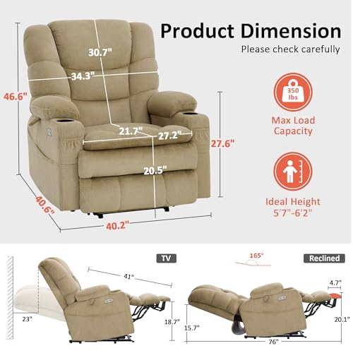 MCombo Large Triple Motor Power Lift Recliner Chair with Massage and Dual Heating, Adjustable Headrest for Tall Elderly People, Fabric 7634 (Grey, Large)