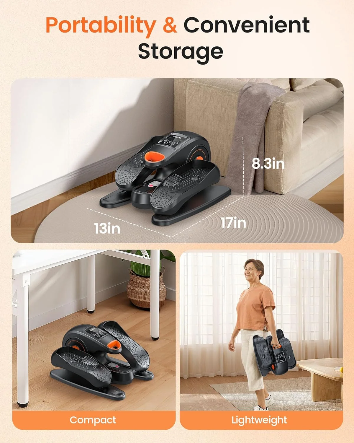 UPGO Under Desk Ellipticals Electric, Elipse Leg Exerciser for Seniors Fully Assembled, Seated Pedal Exerciser with Remote Control & Non-Slip Pedals