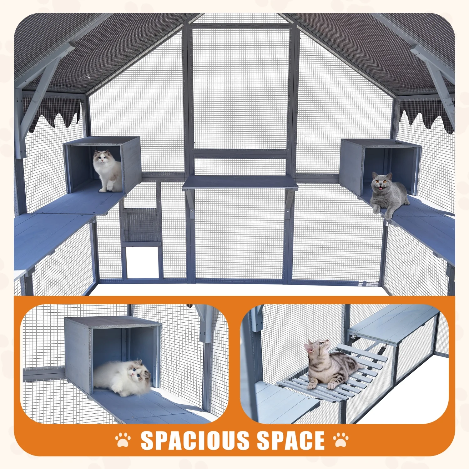 Holaki 110" Cat House Outdoor Cat Enclosures Large Kitten Playpen with Platforms,Upgrade Waterproof Cover