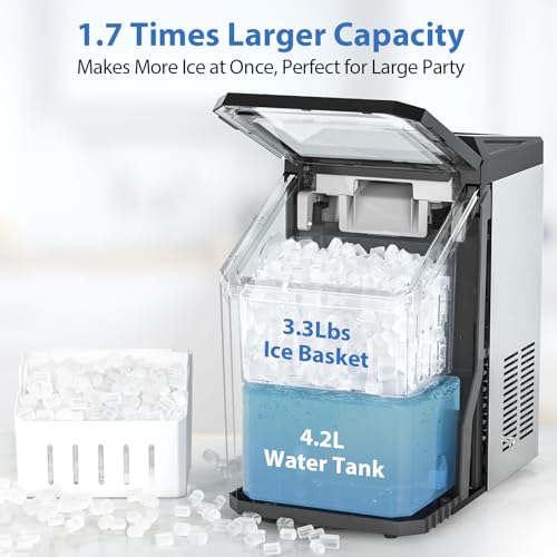 Aeitto Nugget Ice Maker Countertop, 55 lbs/Day, Rapid Ice Release in 5 Mins, Auto Water Refill, Stainless Steel Housing Ice Machine 0506